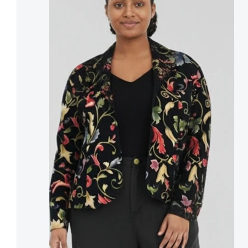 Erin London Floral Tapestry Blazer Jacket Black Multi Vintage‎ Large